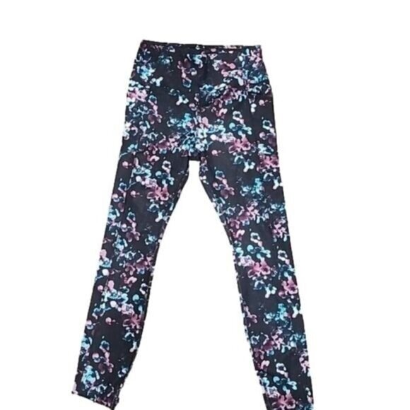 Avia Leggings Mid-rise Black Floral Pockets Women's Small - Picture 1 of 8